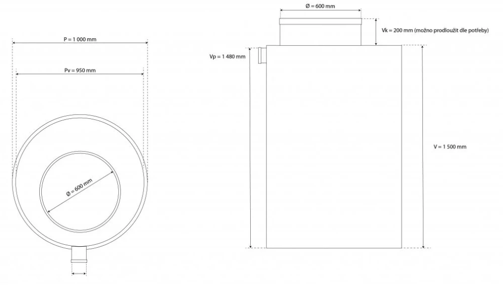Samonosná kruhová odpadní jímka - 1 m3